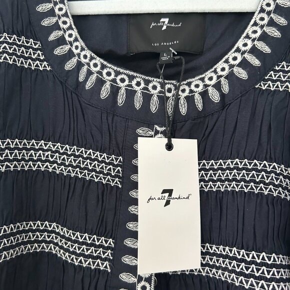 NWT 7 for all Mankind Embroidered Puff Sleeve Snap Button Jacket in Navy Blue - Picture 6 of 6